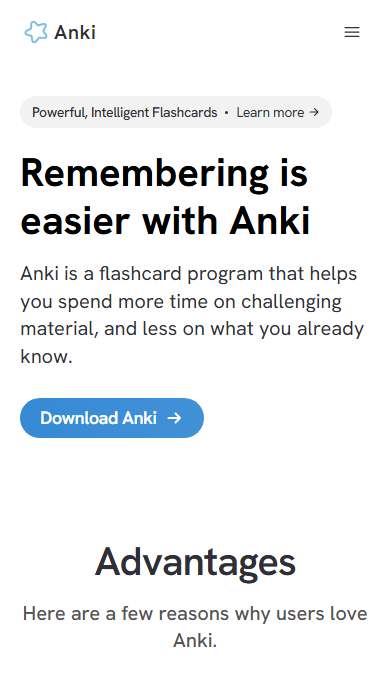 Anki homepage on a phone