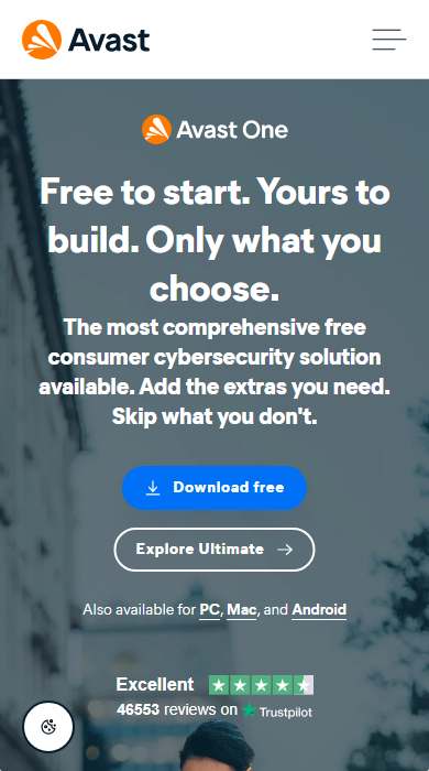 Avast and AVG free antivirus homepage on a phone