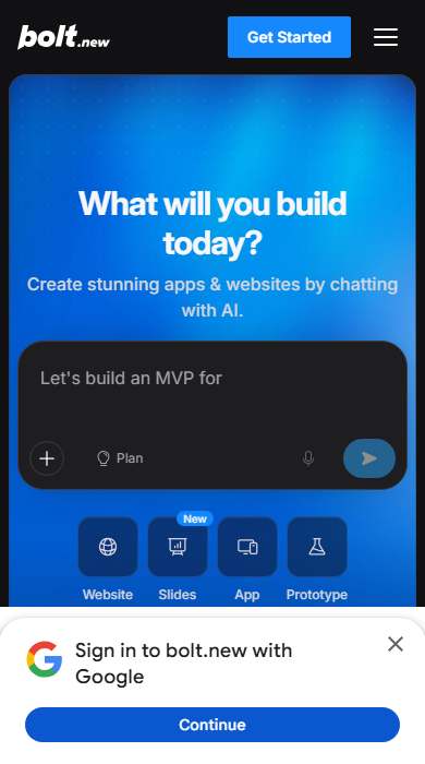 Bolt homepage on a phone