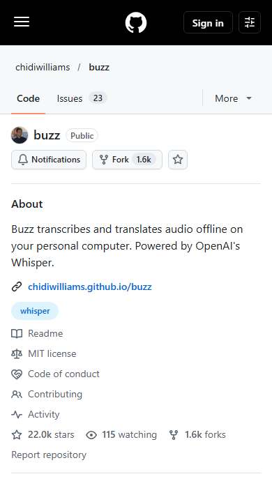 Buzz homepage on a phone