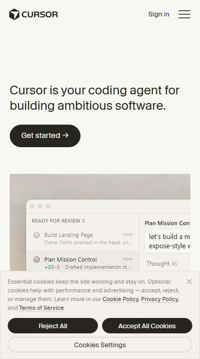 Cursor homepage on a phone