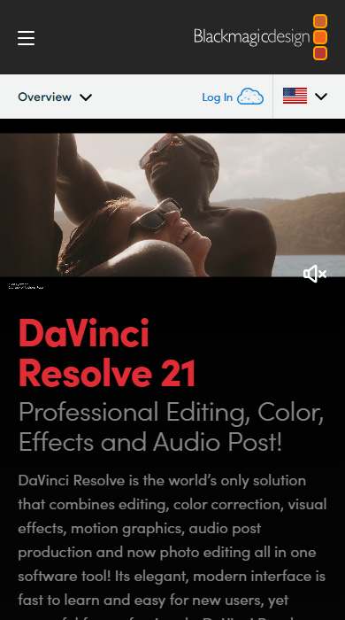 DaVinci Resolve homepage on a phone