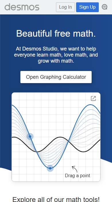 Desmos homepage on a phone