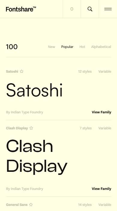 Fontshare homepage on a phone