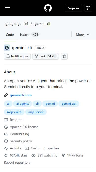 Gemini CLI homepage on a phone