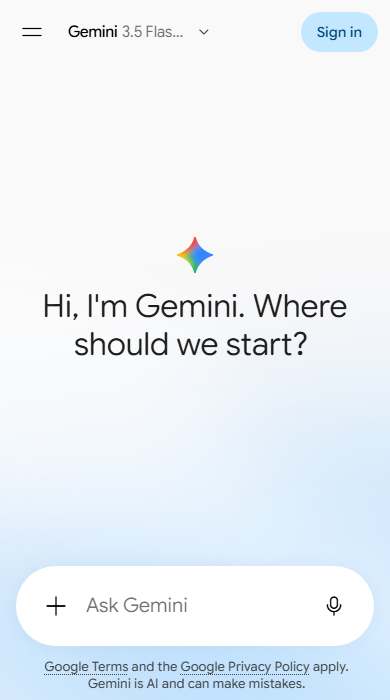 Google Gemini homepage on a phone