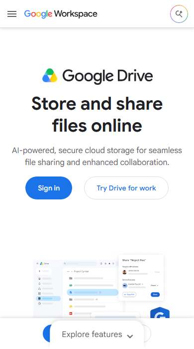 Google Drive homepage on a phone