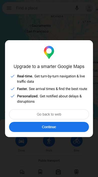 Google Maps homepage on a phone