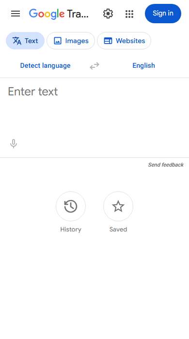 Google Translate homepage on a phone