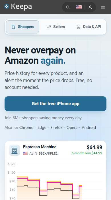 Keepa homepage on a phone