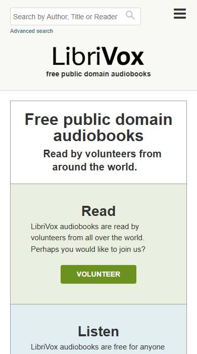 LibriVox homepage on a phone
