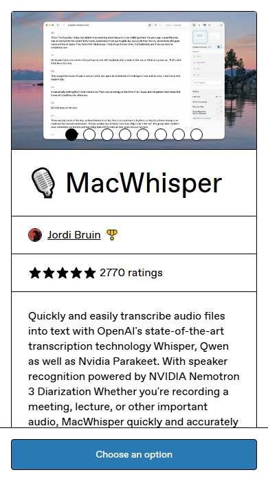 MacWhisper homepage on a phone