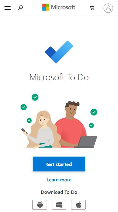 Microsoft To Do homepage on a phone