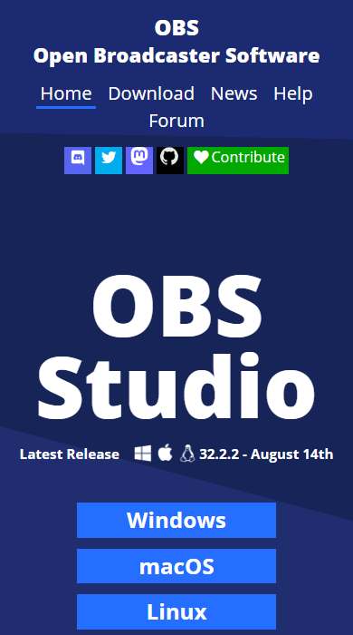OBS Studio homepage on a phone
