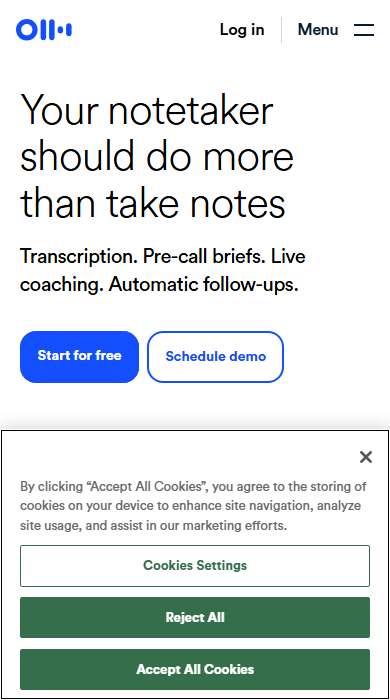 Otter.ai homepage on a phone