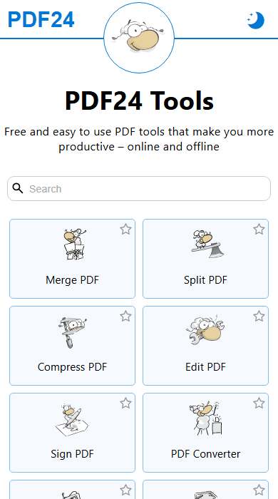 PDF24 Tools homepage on a phone