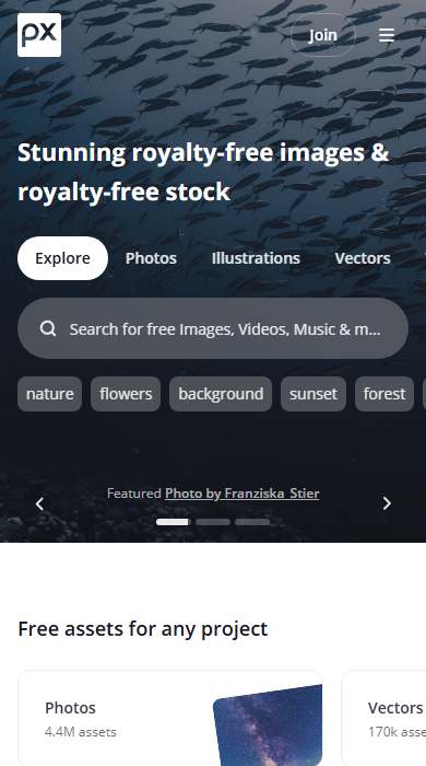 Pixabay homepage on a phone