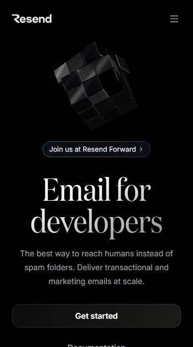 Resend homepage on a phone