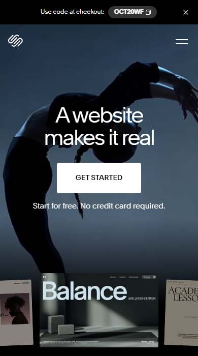 Squarespace homepage on a phone