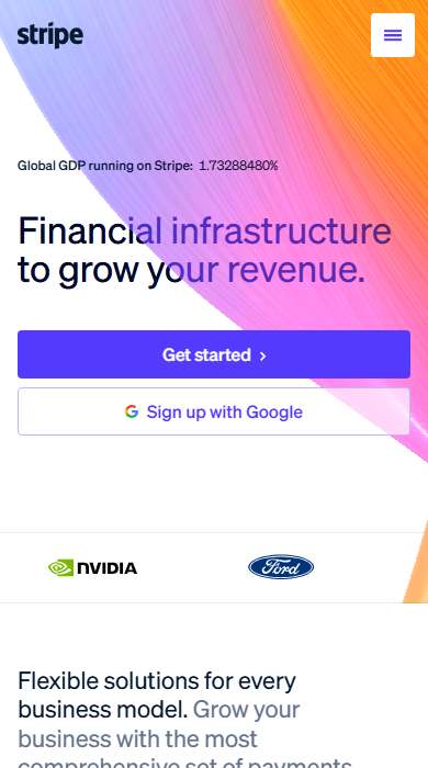 Stripe homepage on a phone