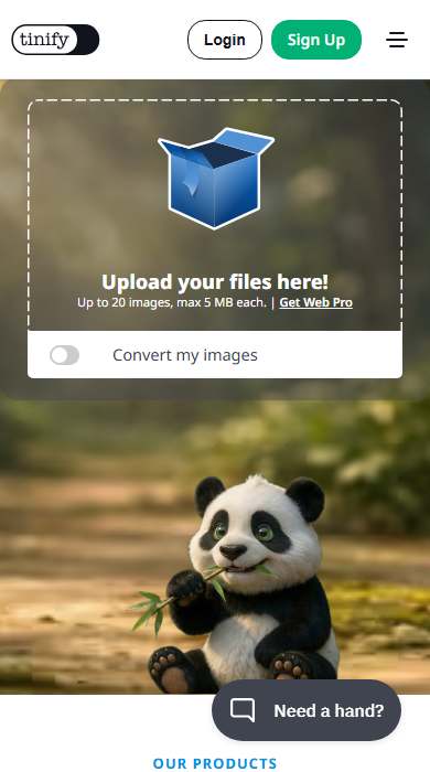 TinyPNG homepage on a phone