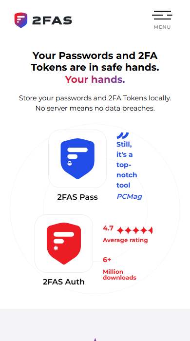 2FAS homepage on a phone