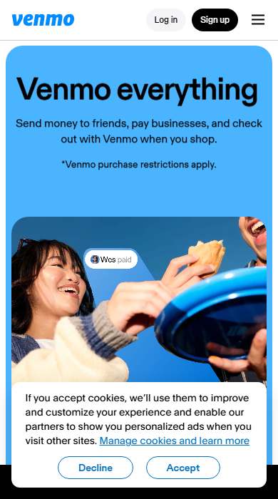 Venmo homepage on a phone