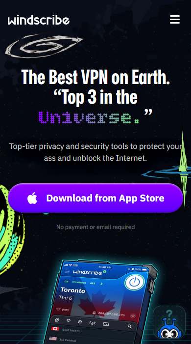 Windscribe homepage on a phone